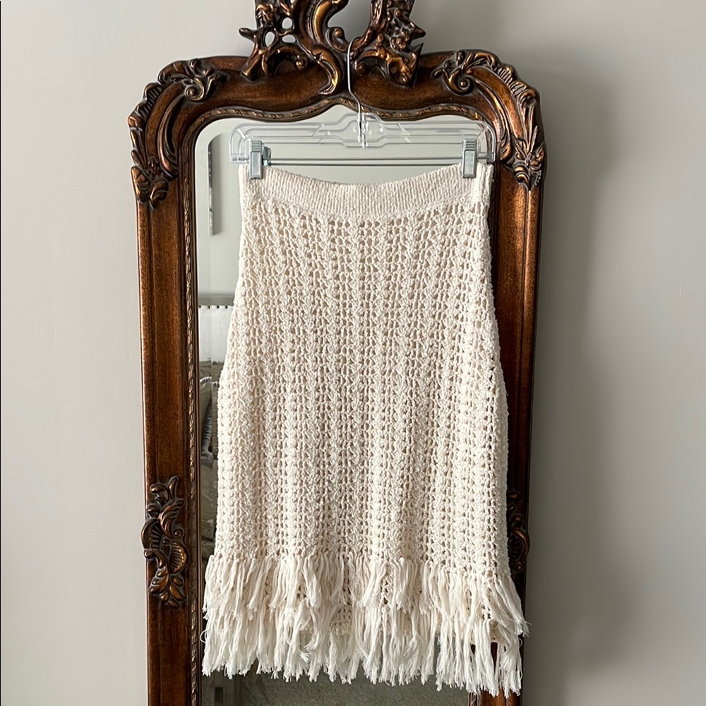 Anthropologie Maeve Crocheted Fringe Skirt NWOT